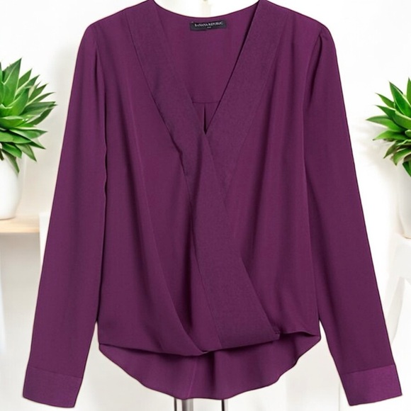Banana Republic Long Sleeves Pieced Wrap Elderberry Glo Blouse - Picture 3 of 16